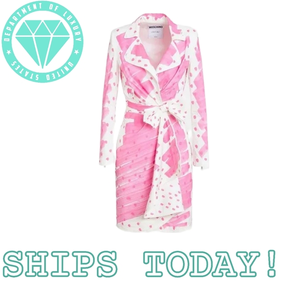 Moschino Dresses & Skirts - MOSCHINO Brushstroke Scribble Sketches Pink Trench Coat Dress Poplin 2019 BARBIE